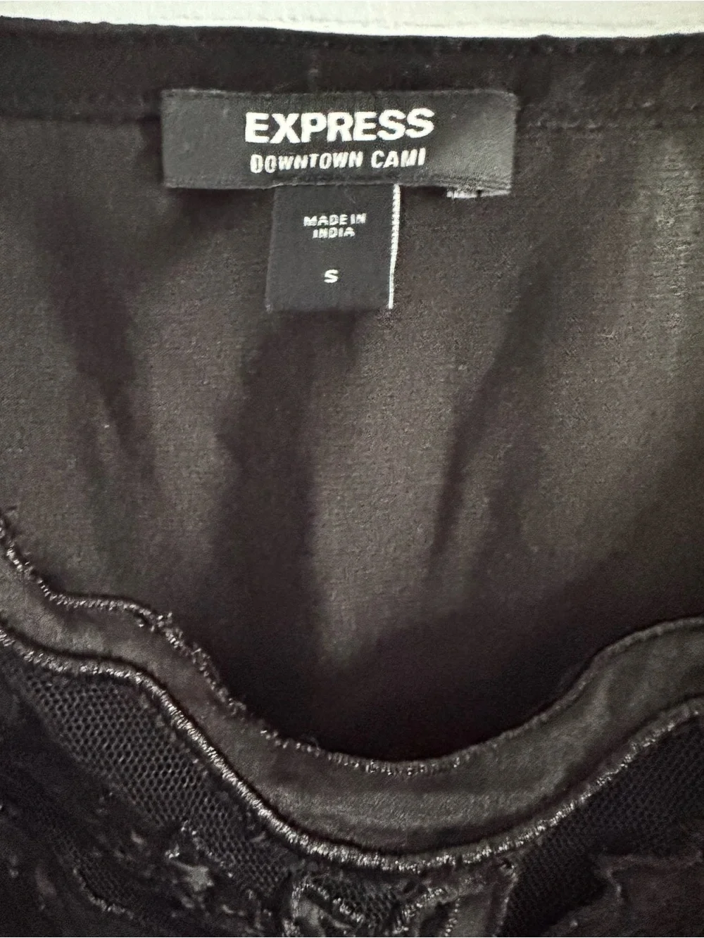 Express Downtown Cami Black Floral Mesh Lace Trim Tank Top Size Small Sheer Y2K - Picture 6 of 11